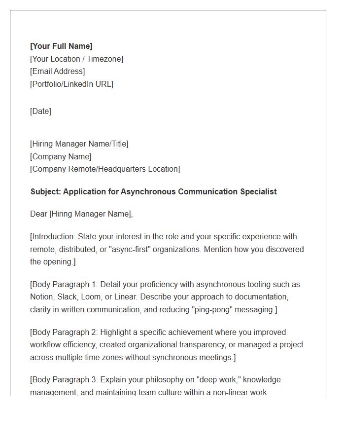 Asynchronous Communication Specialist Cover Letter Template