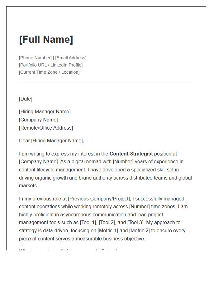 Digital Nomad Content Strategist Cover Letter Template