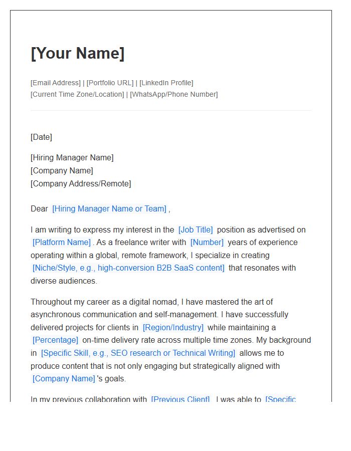 Freelance Digital Nomad Writer Cover Letter Template