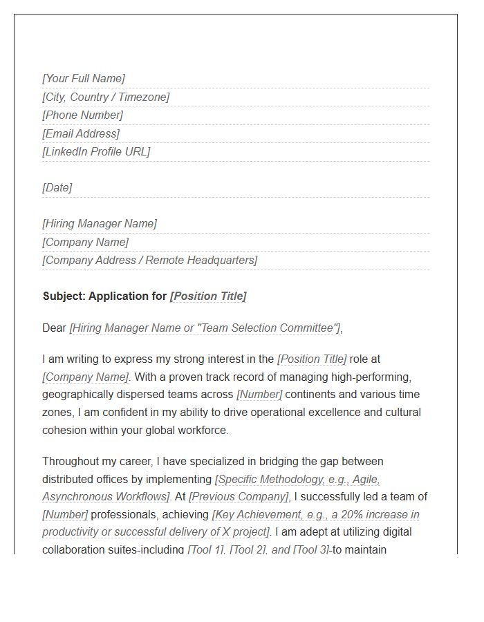 Global Distributed Team Leader Cover Letter Template