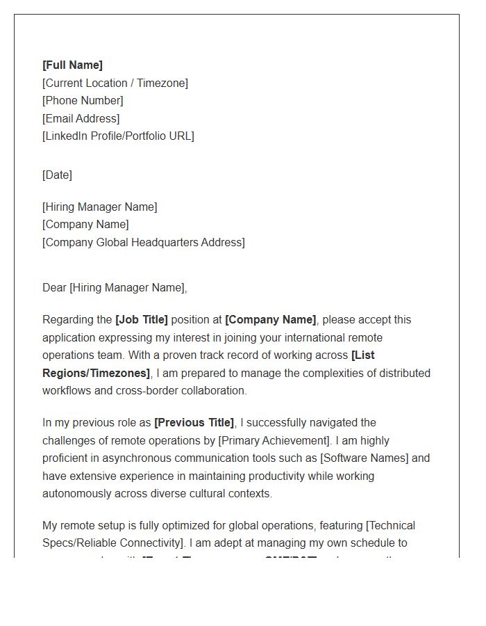 International Remote Operations Cover Letter Template
