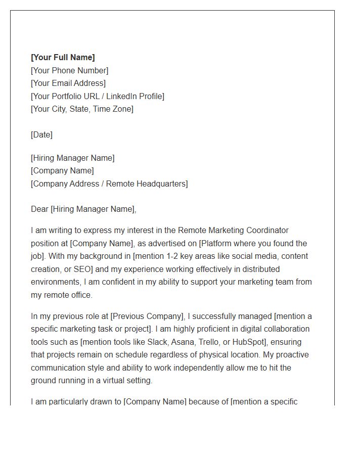 Remote Marketing Coordinator Cover Letter Template