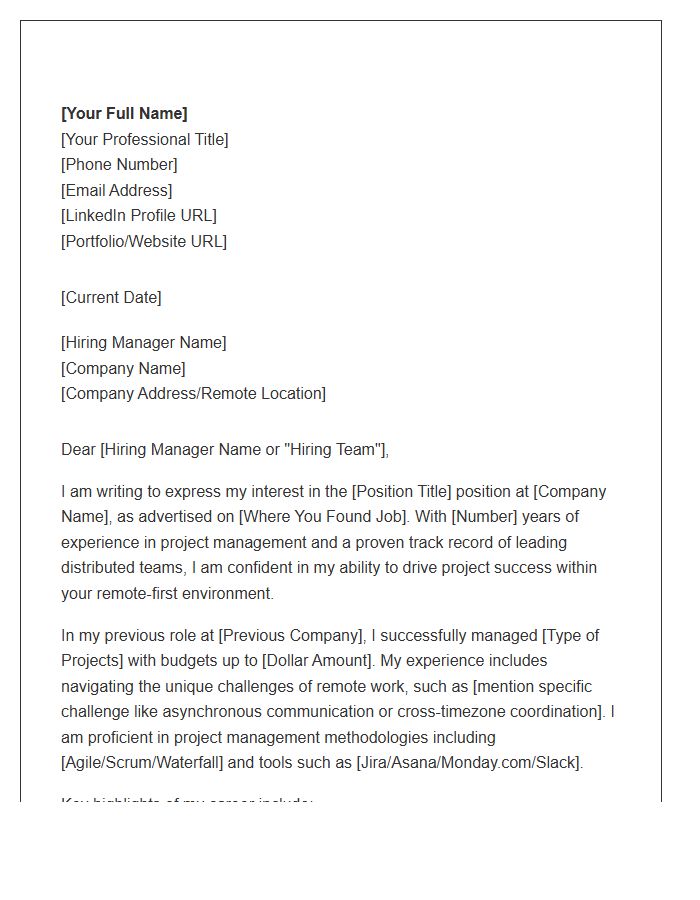 Remote Project Manager Cover Letter Template