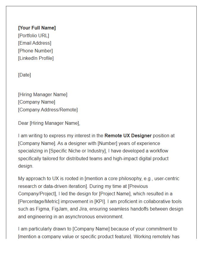 Remote UX Designer Cover Letter Template