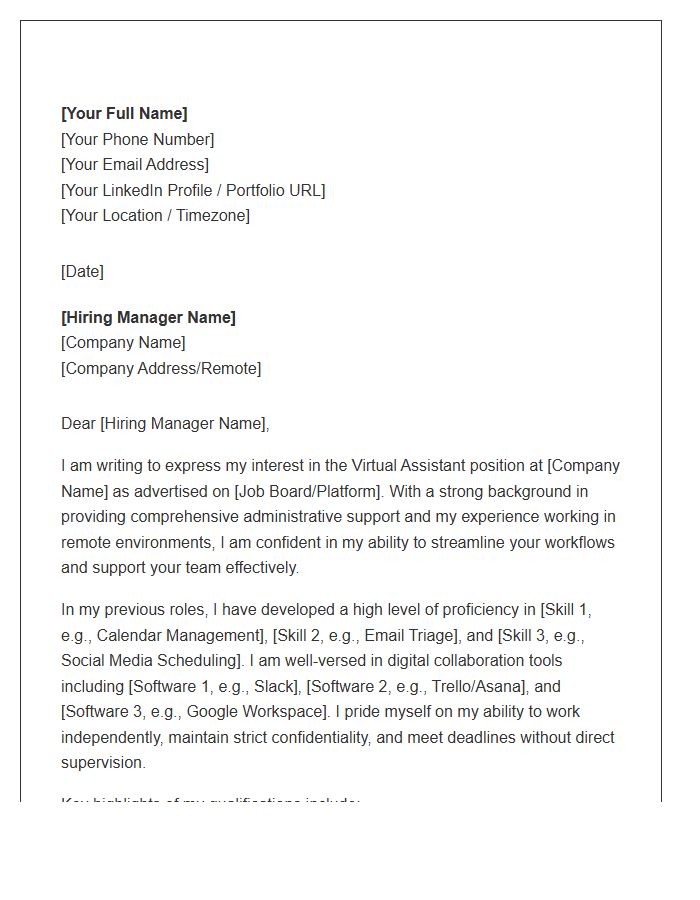 Virtual Assistant Remote Work Cover Letter Template