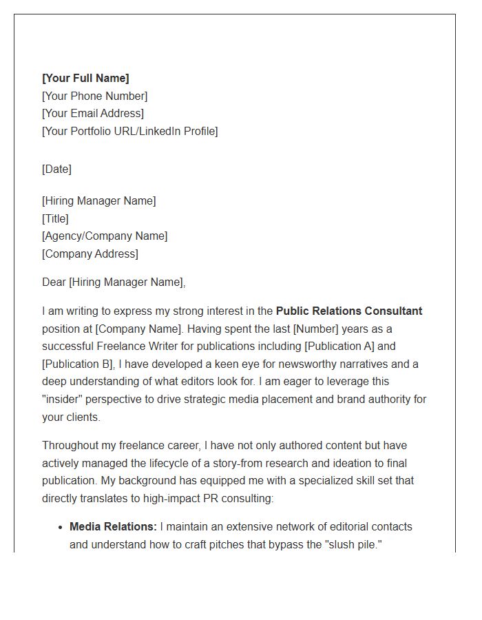 Freelance Writer To Public Relations Consultant Cover Letter Template