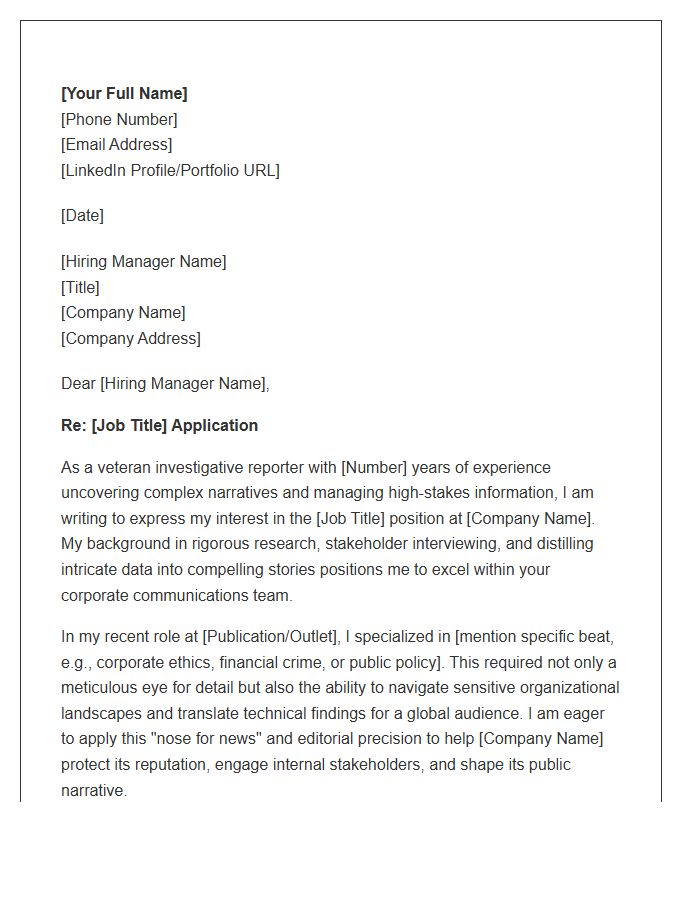 Investigative Reporter To Corporate Communications Cover Letter Template