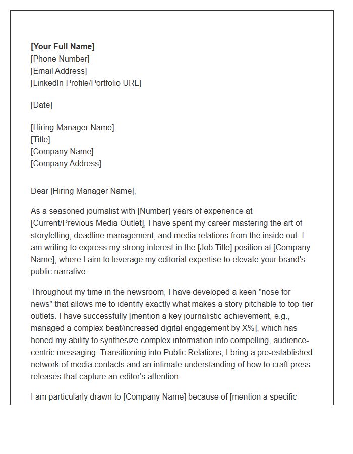 Journalist To Public Relations Specialist Cover Letter Template