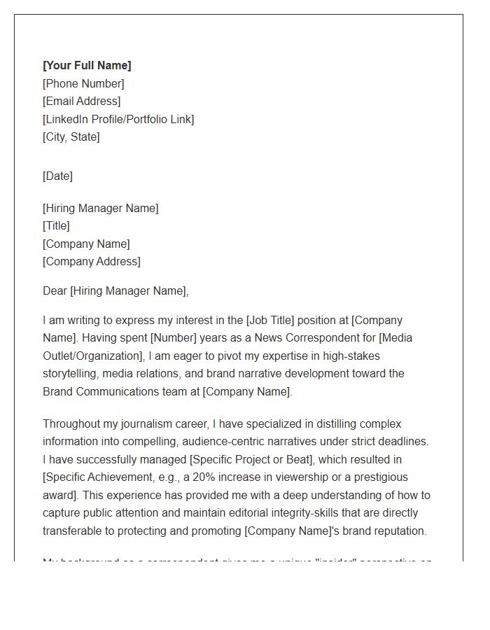 News Correspondent To Brand Communications Cover Letter Template