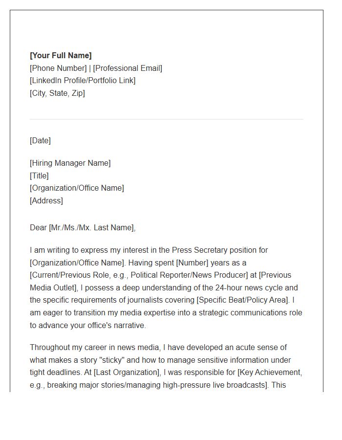 Press Secretary Role For News Media Professionals Cover Letter Template