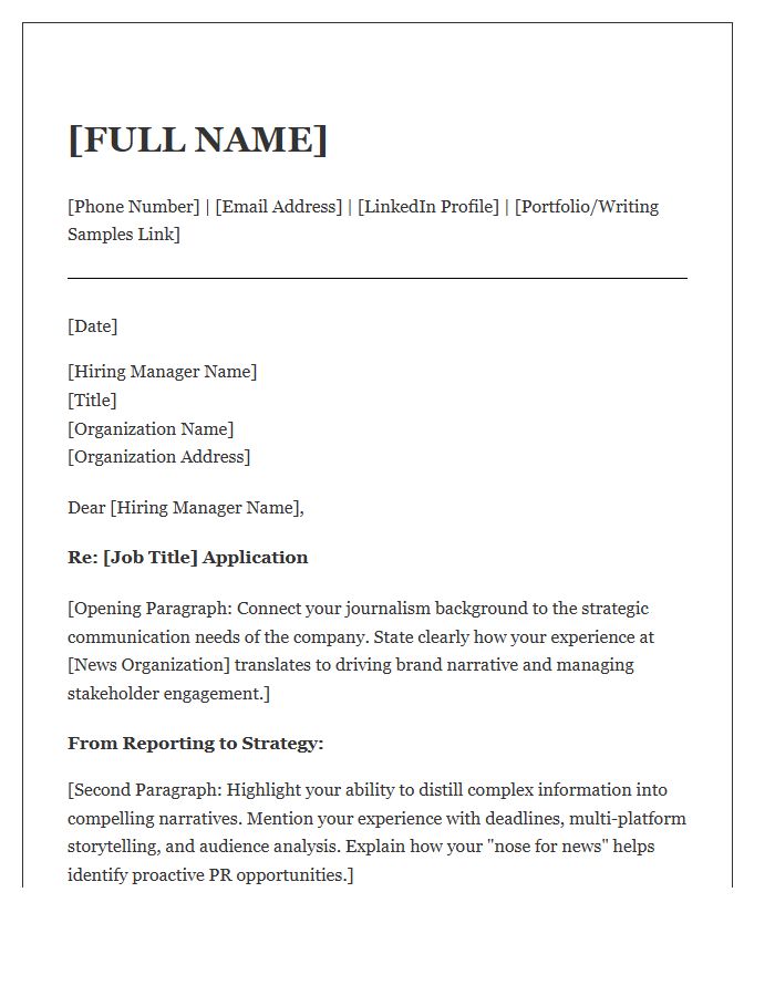 Strategic Communications For Former Journalists Cover Letter Template