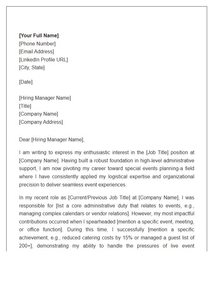 Administrative Career Pivot To Special Events Planning Cover Letter Template