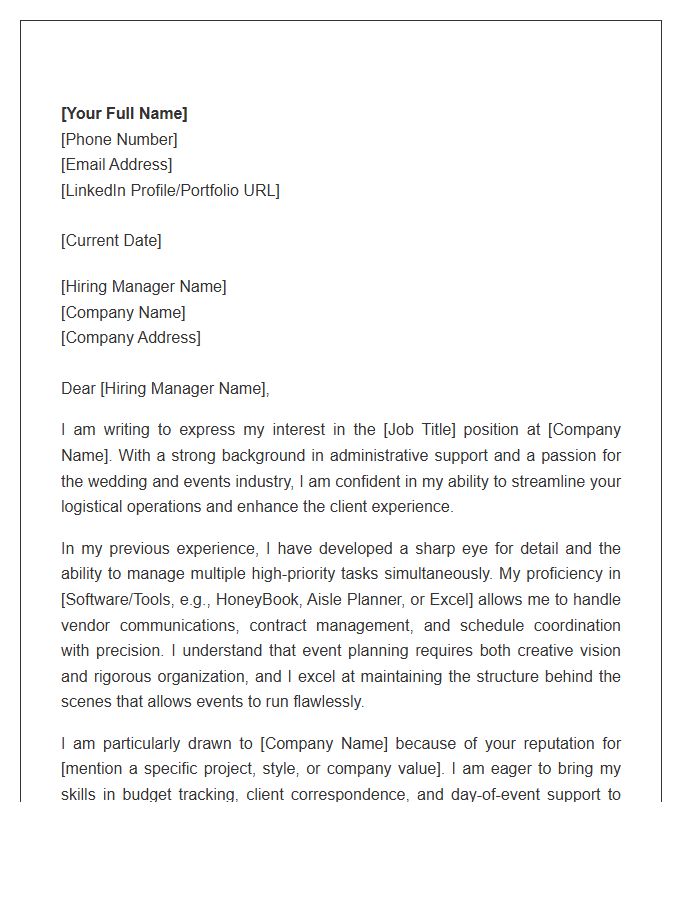 Administrative Support To Wedding And Event Planning Cover Letter Template