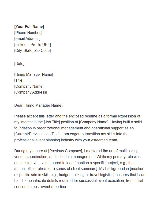 Entry Level Event Planner From Administrative Background Cover Letter Template