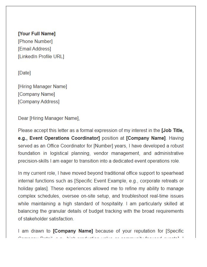 Office Coordinator Transferring To Event Operations Cover Letter Template