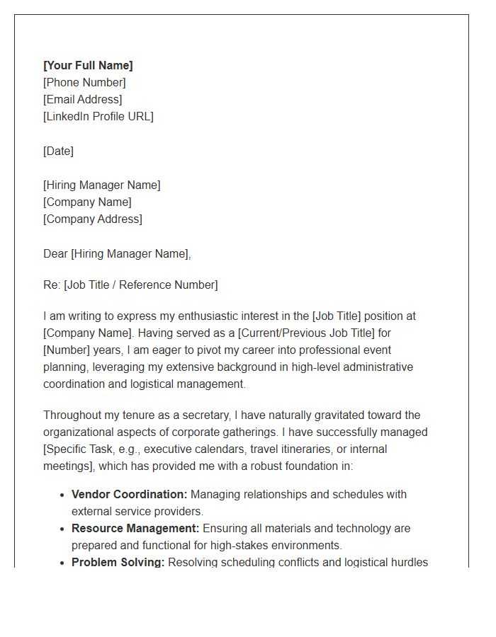 Secretary Pivoting To Conference And Event Planning Cover Letter Template