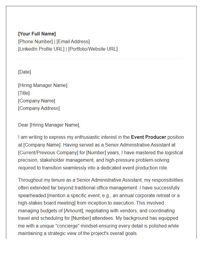 Senior Administrative Assistant Aiming For Event Producer Cover Letter Template