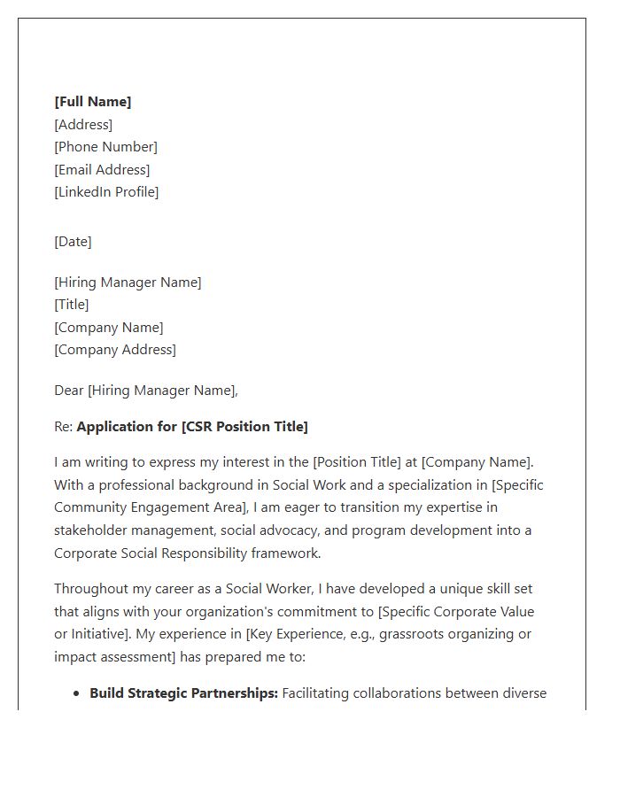 Community Engagement To Corporate Social Responsibility Cover Letter Template For Social Workers