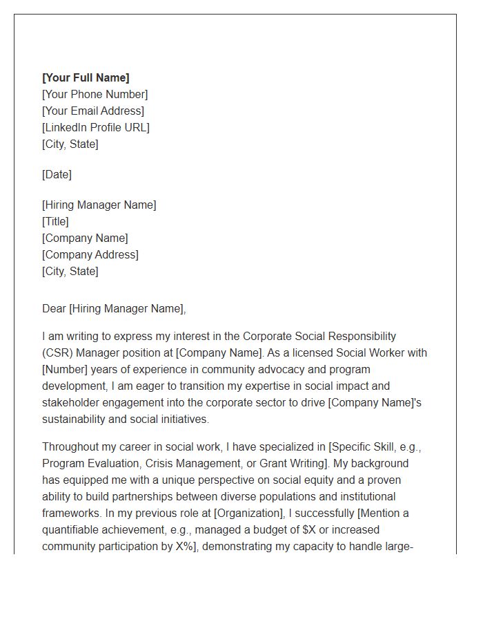 Corporate Social Responsibility Manager Cover Letter Template For Social Workers