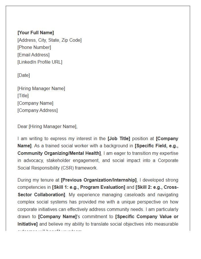 Entry Level Corporate Social Responsibility Cover Letter Template For Social Workers