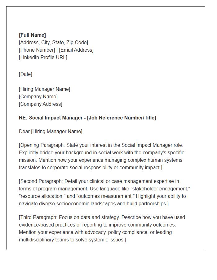 Social Impact Manager Cover Letter Template For Former Social Workers
