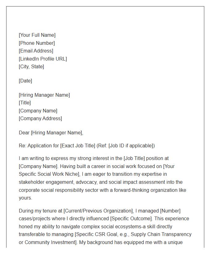 Social Work To Corporate Social Responsibility Transition Cover Letter Template