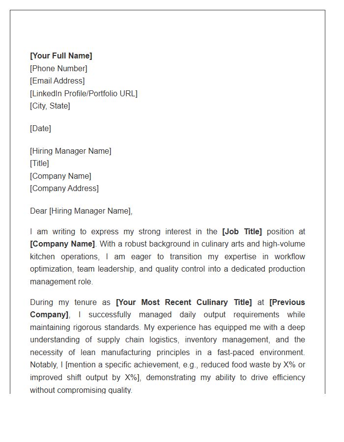 Culinary Arts Professional Moving To Production Management Cover Letter Template