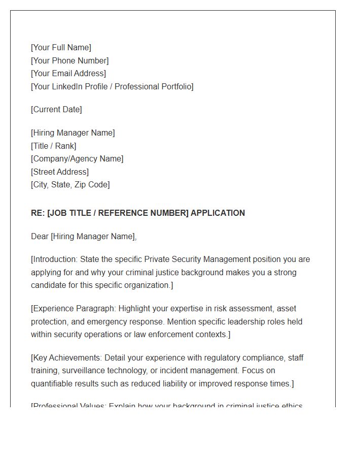 Criminal Justice Professional Private Security Management Cover Letter Template