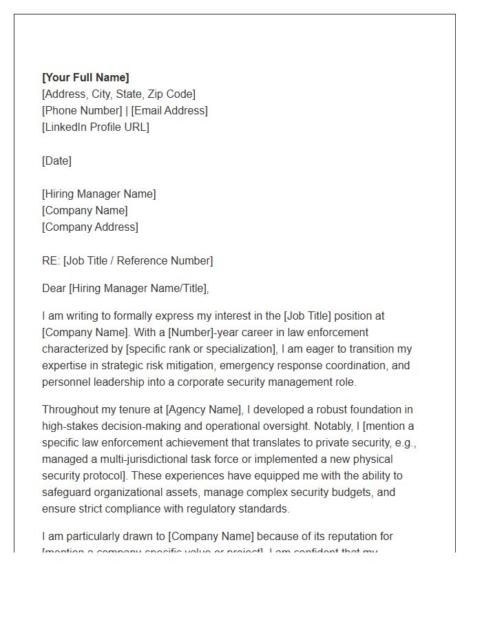 Law Enforcement To Private Security Management Cover Letter Template