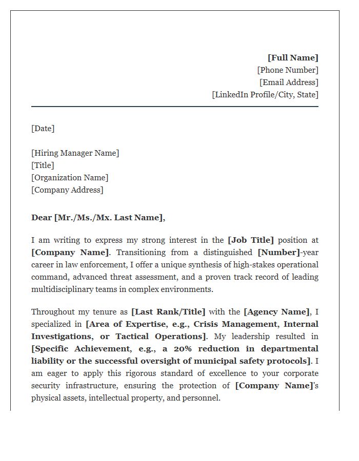Law Enforcement Veteran Private Security Leadership Cover Letter Template