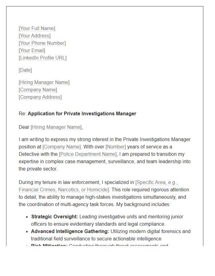 Police Detective To Private Investigations Manager Cover Letter Template