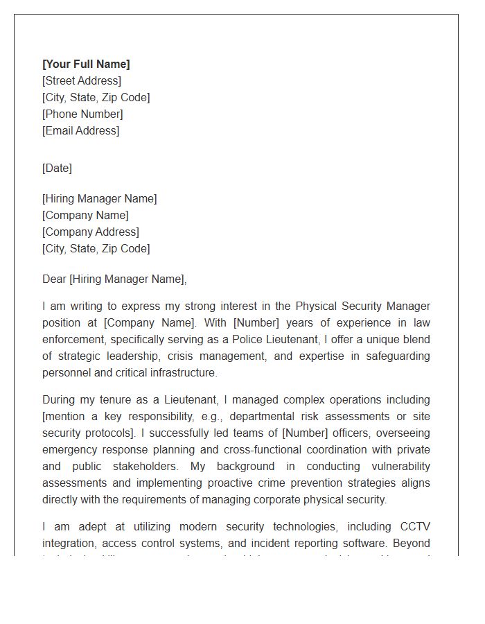 Police Lieutenant To Physical Security Manager Cover Letter Template