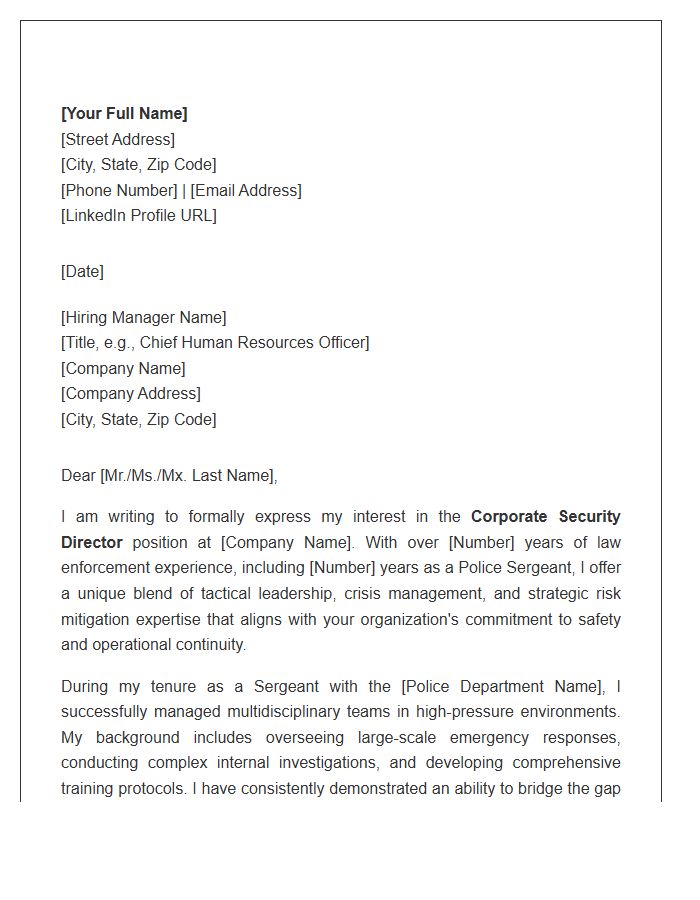 Police Sergeant To Corporate Security Director Cover Letter Template