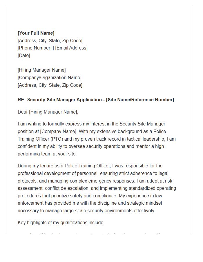 Police Training Officer Security Site Manager Cover Letter Template