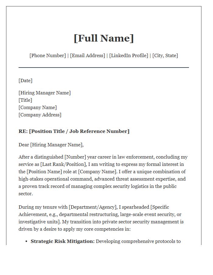 Retired Law Enforcement Professional Security Management Cover Letter Template
