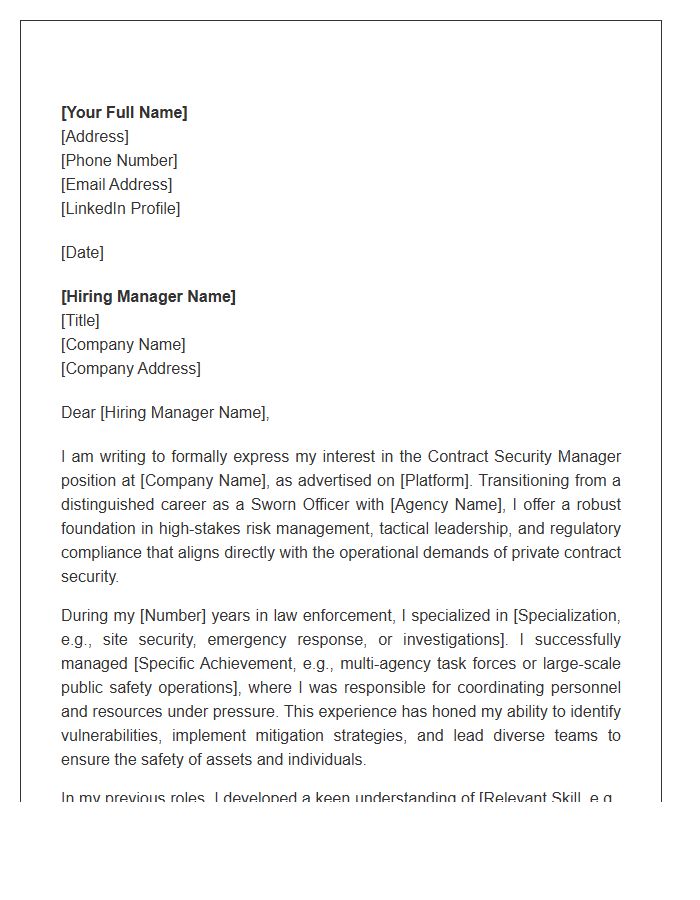 Sworn Officer To Contract Security Manager Cover Letter Template