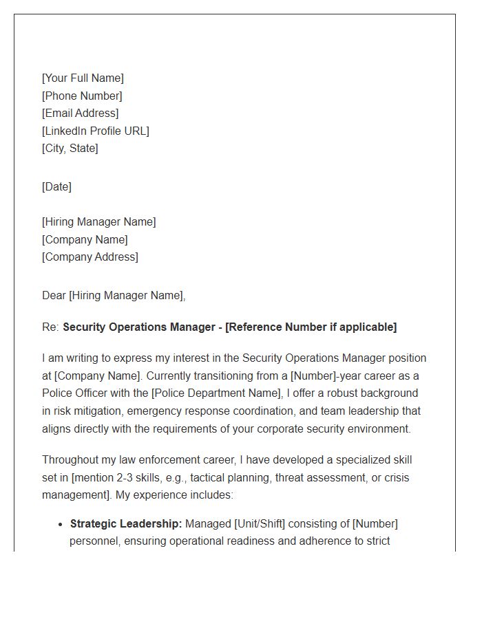 Transitioning Police Officer Security Operations Manager Cover Letter Template