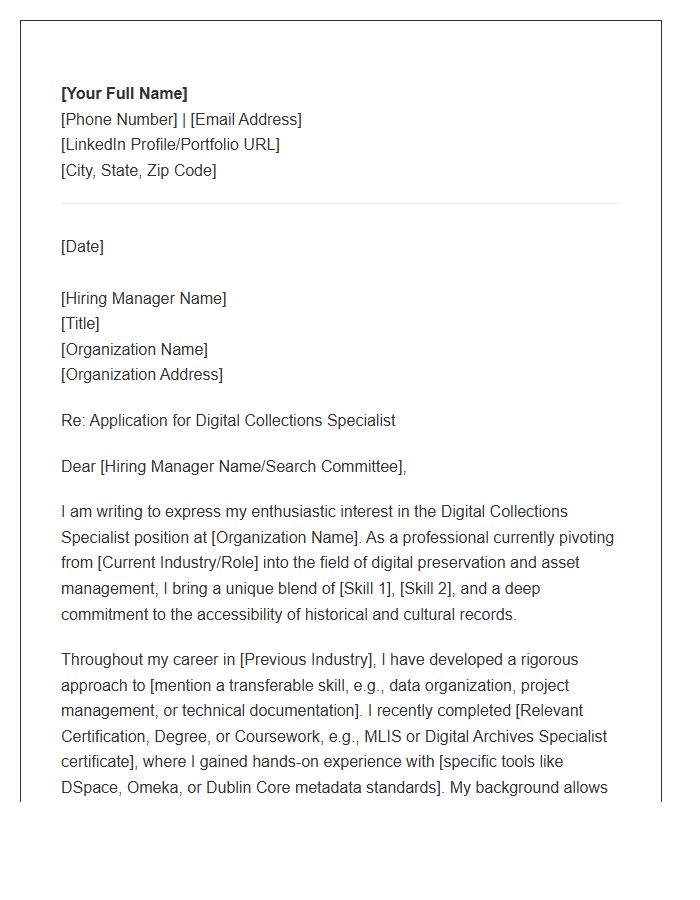 Digital Collections Specialist Career Pivot Cover Letter Template