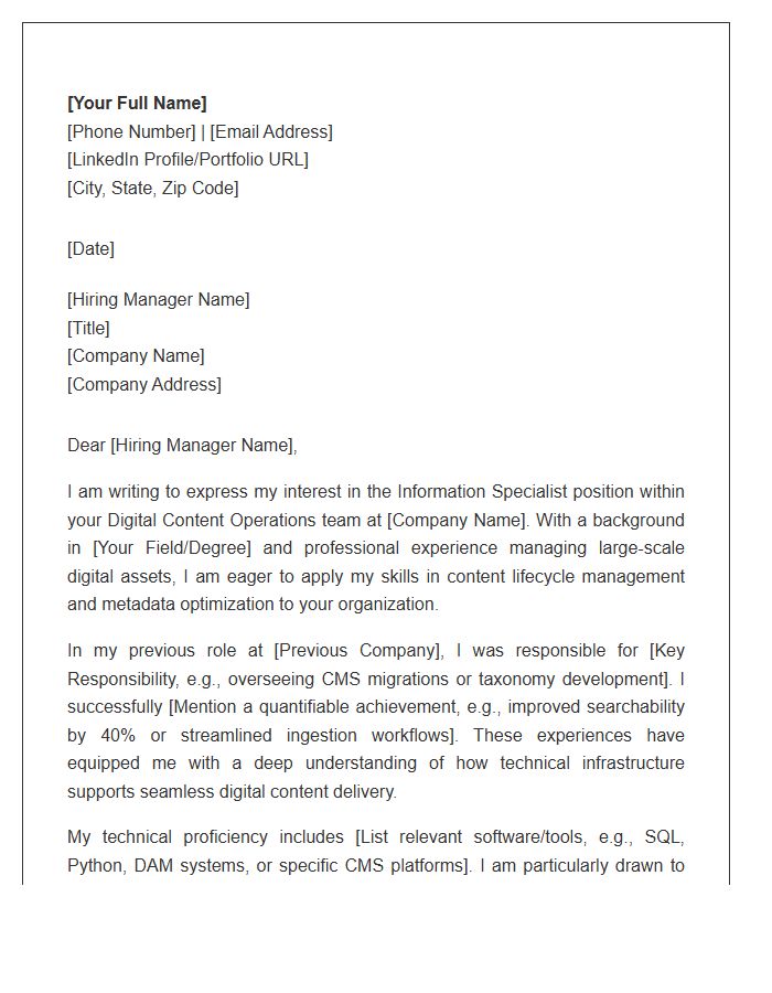 Information Specialist Digital Content Operations Cover Letter Template