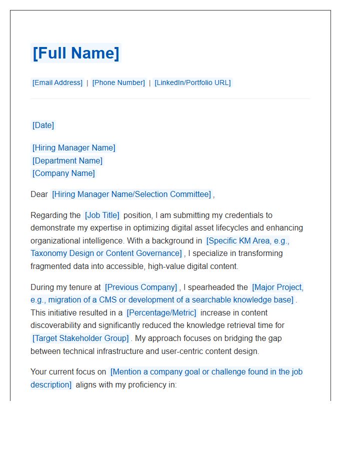 Knowledge Management Professional Digital Content Cover Letter Template