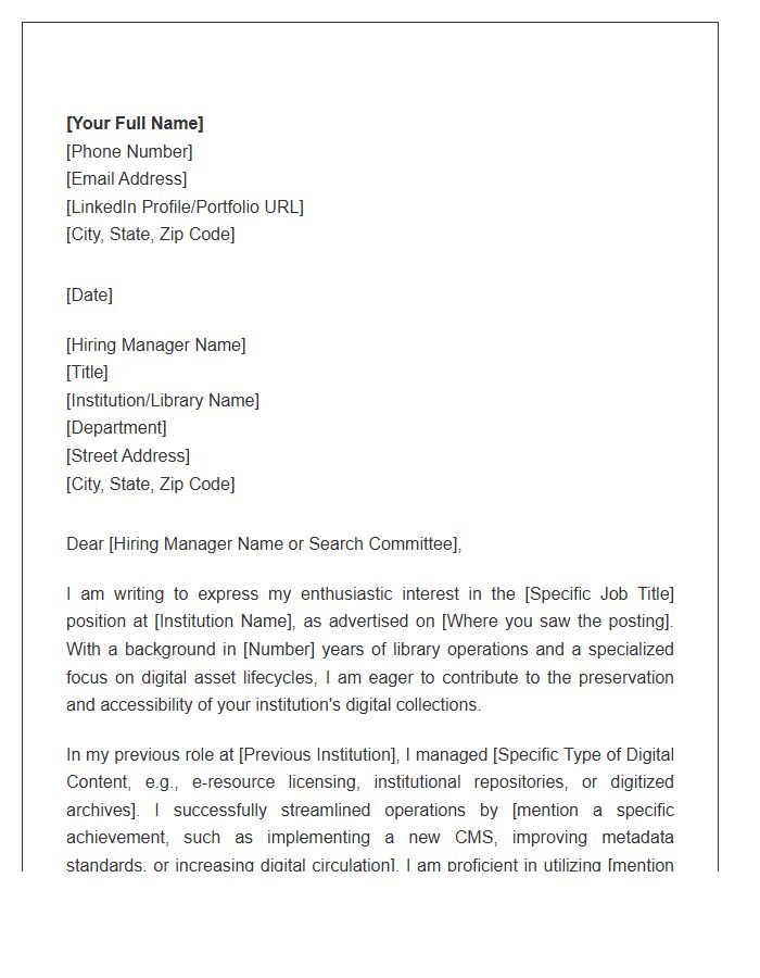 Library Operations Professional Digital Content Management Cover Letter Template