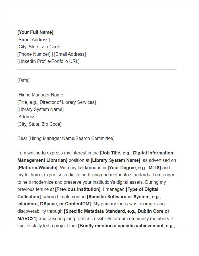 Public Librarian Digital Information Management Cover Letter Template
