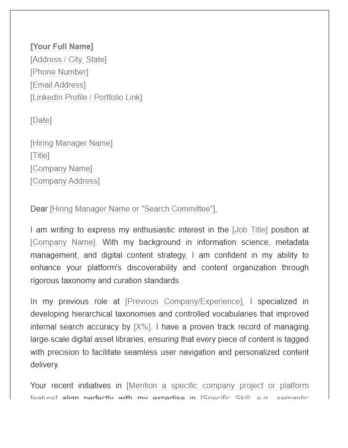 Taxonomy And Curation Digital Content Cover Letter Template