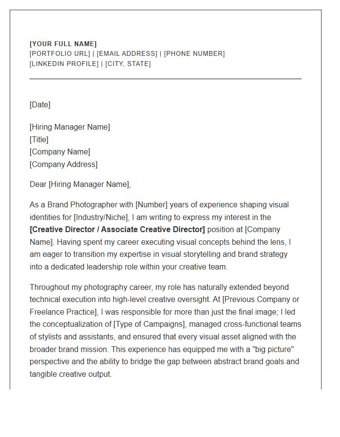 Brand Photographer Moving Into Creative Direction Cover Letter Template