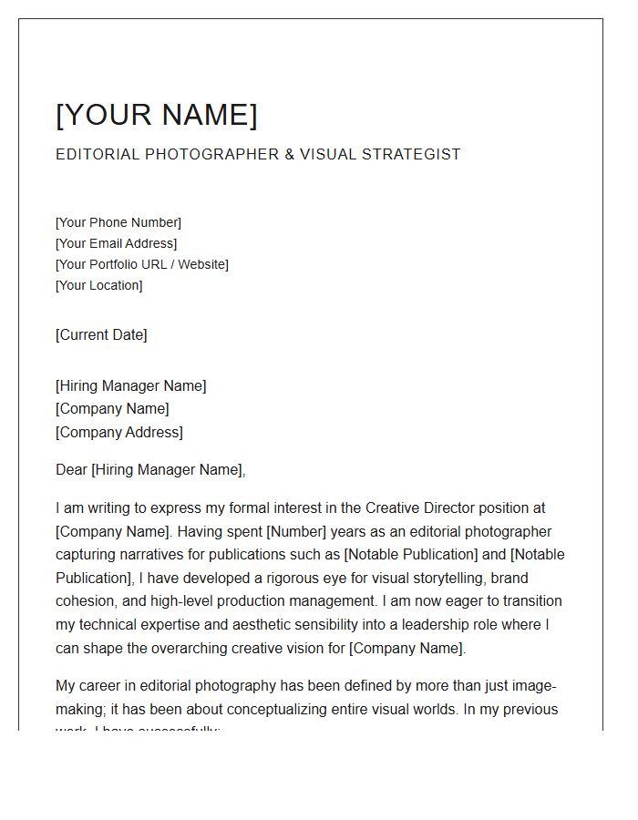 Editorial Photographer Applying For Creative Director Cover Letter Template