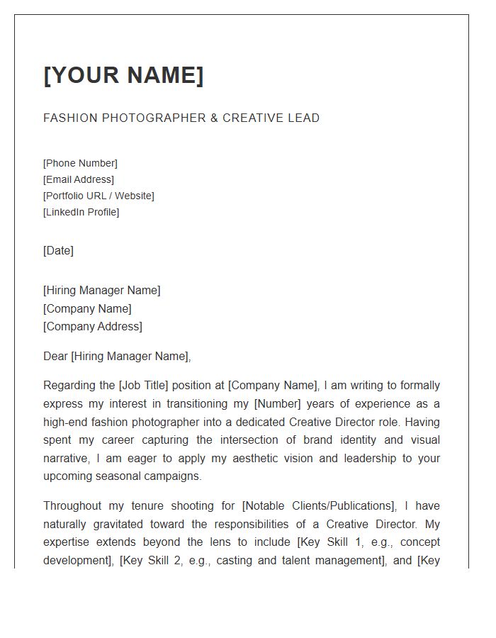 Fashion Photographer Transitioning To Creative Director Cover Letter Template