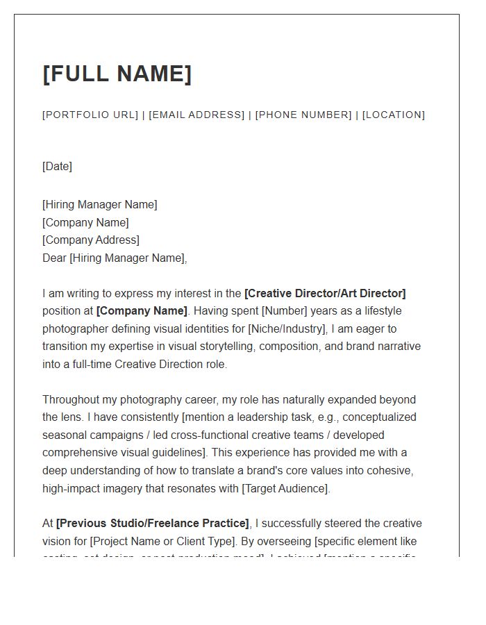 Lifestyle Photographer Transitioning To Creative Direction Cover Letter Template
