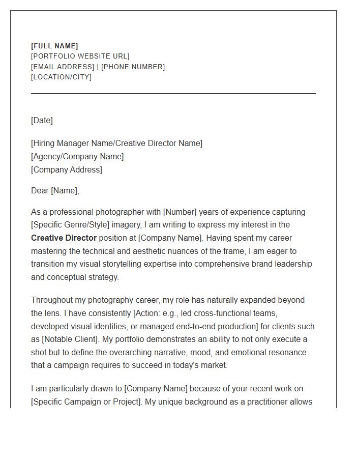 Photographer Moving Into Creative Direction Cover Letter Template