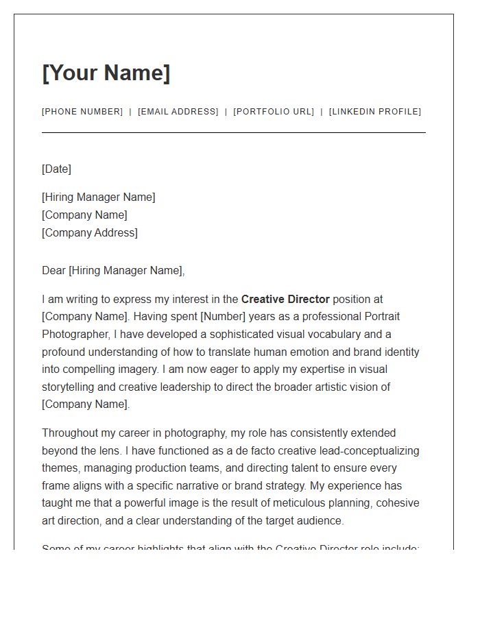 Portrait Photographer Transitioning To Creative Director Cover Letter Template