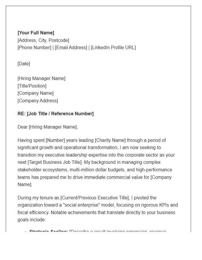 Charity Executive Moving Into Business Leadership Cover Letter Template